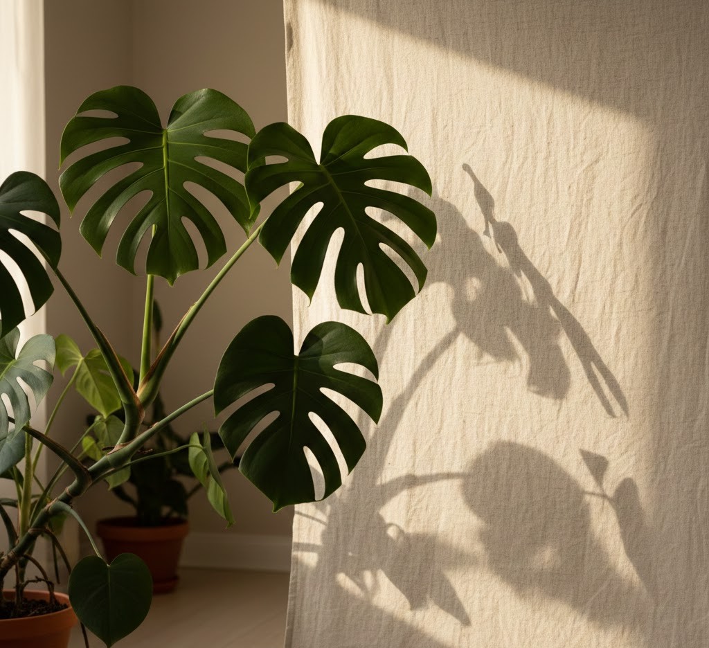 Monstera Deliciosa plant casting shadows